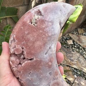 Pink Amethyst Quartz Crystal with Purple Sugar druzy Moon.